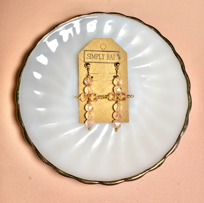 The Faith | Handmade Cross Earrings with Pink & Gold Beads