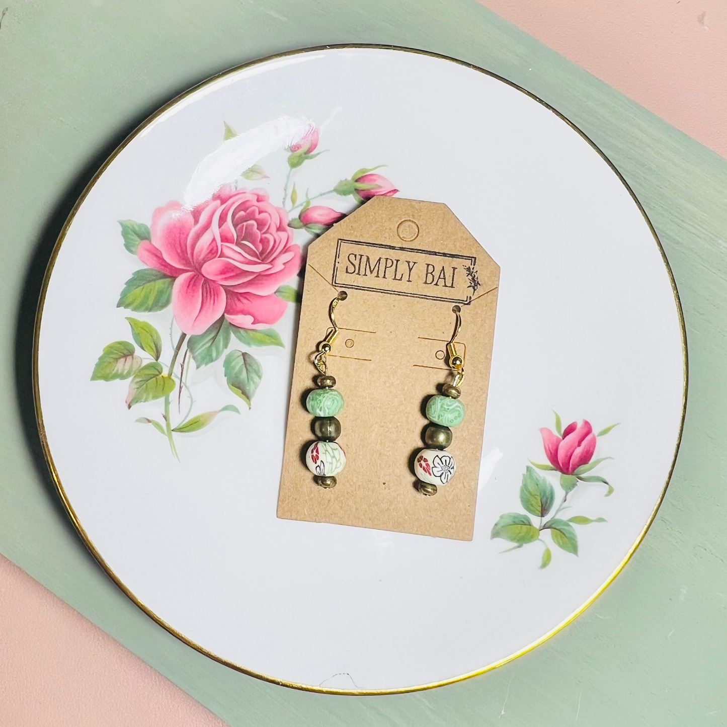 The Willow | Handmade Beaded Green Earrings