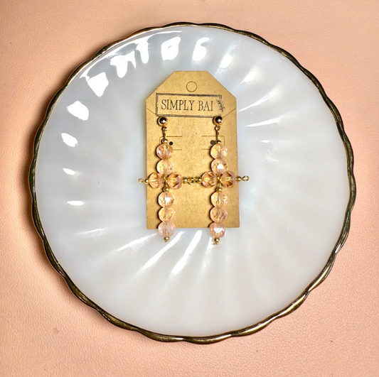 The Faith | Handmade Cross Earrings with Pink & Gold Beads