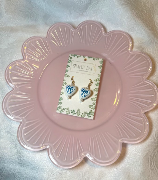Delphine | Blue Porcelain Heart Earrings