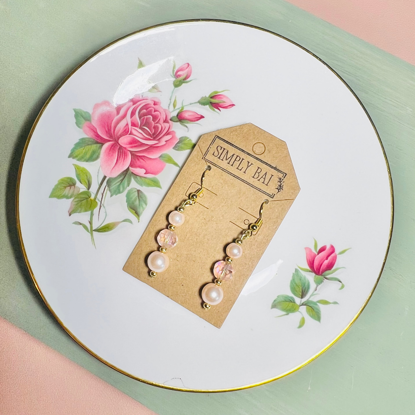 The Margot | Elegant Handmade Earrings with Gold Accents and Pink Beads